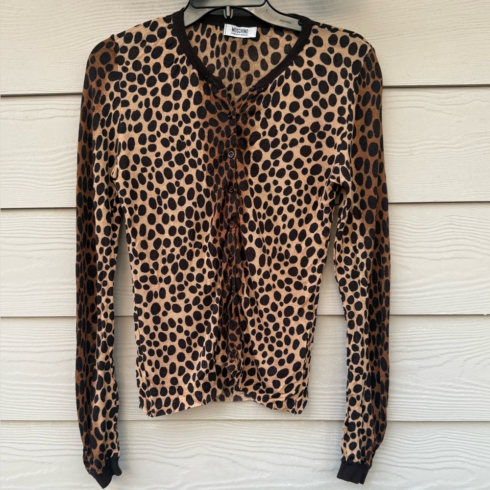 Moschino Tan & Black Leopard Dot Cardigan